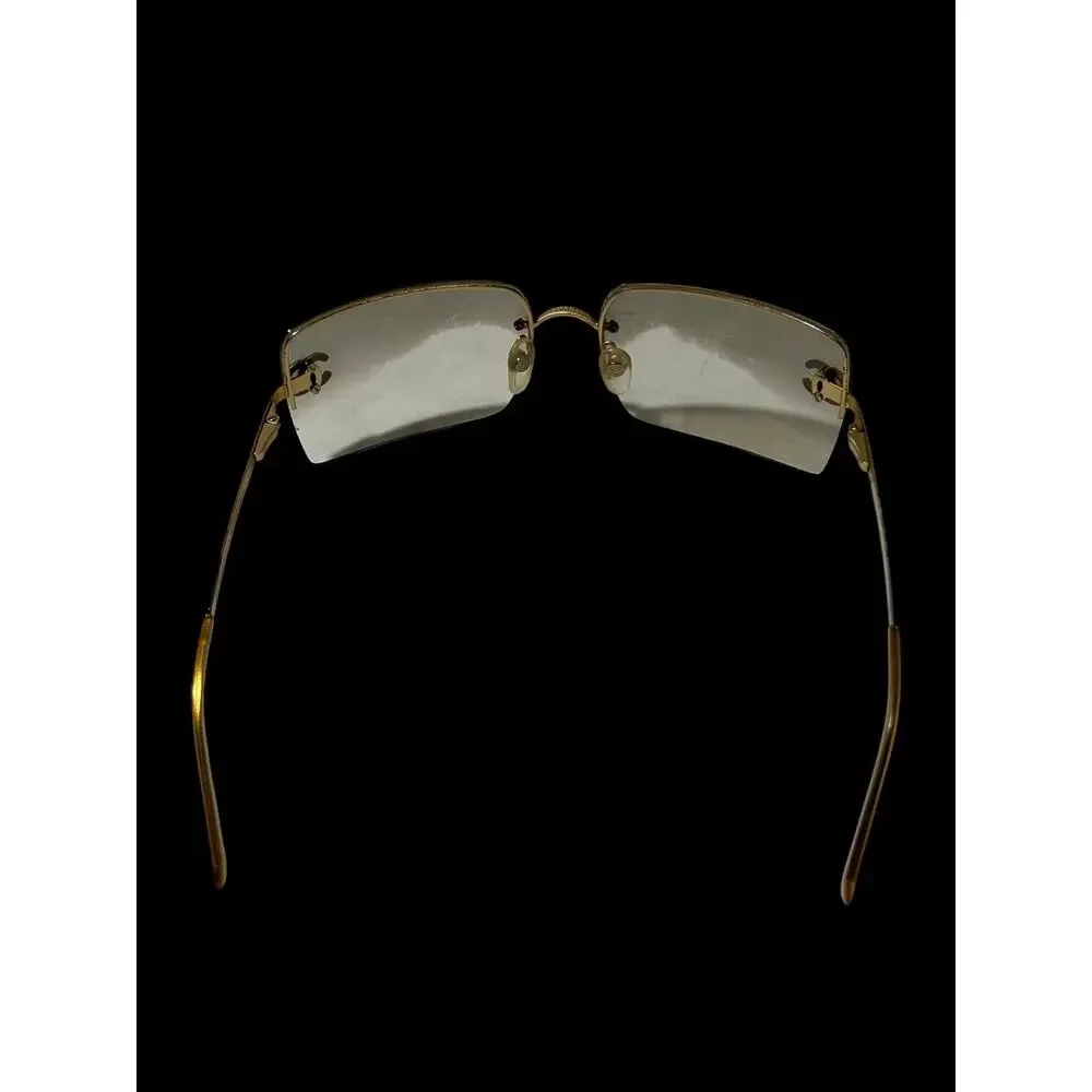 CHANEL 4092-B Rimless Sunglasses Gold CC Coco Mark Rhinestone Authentic Italy